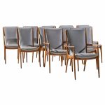 Vladimir Kagan Models Vk101 and Vk102 Mid Century Sculpted Walnut and Leather Sling Dining Chairs - Set of 12