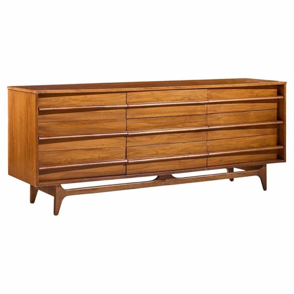 Young Manufacturing Mid Century Walnut Curved Lowboy Dresser