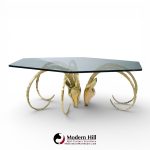 Alain Chervet Mid Century Brass Ibex Glass Top Coffee Table