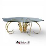 Alain Chervet Mid Century Brass Ibex Glass Top Coffee Table