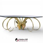 Alain Chervet Mid Century Brass Ibex Glass Top Coffee Table