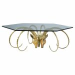 Alain Chervet Mid Century Brass Ibex Glass Top Coffee Table