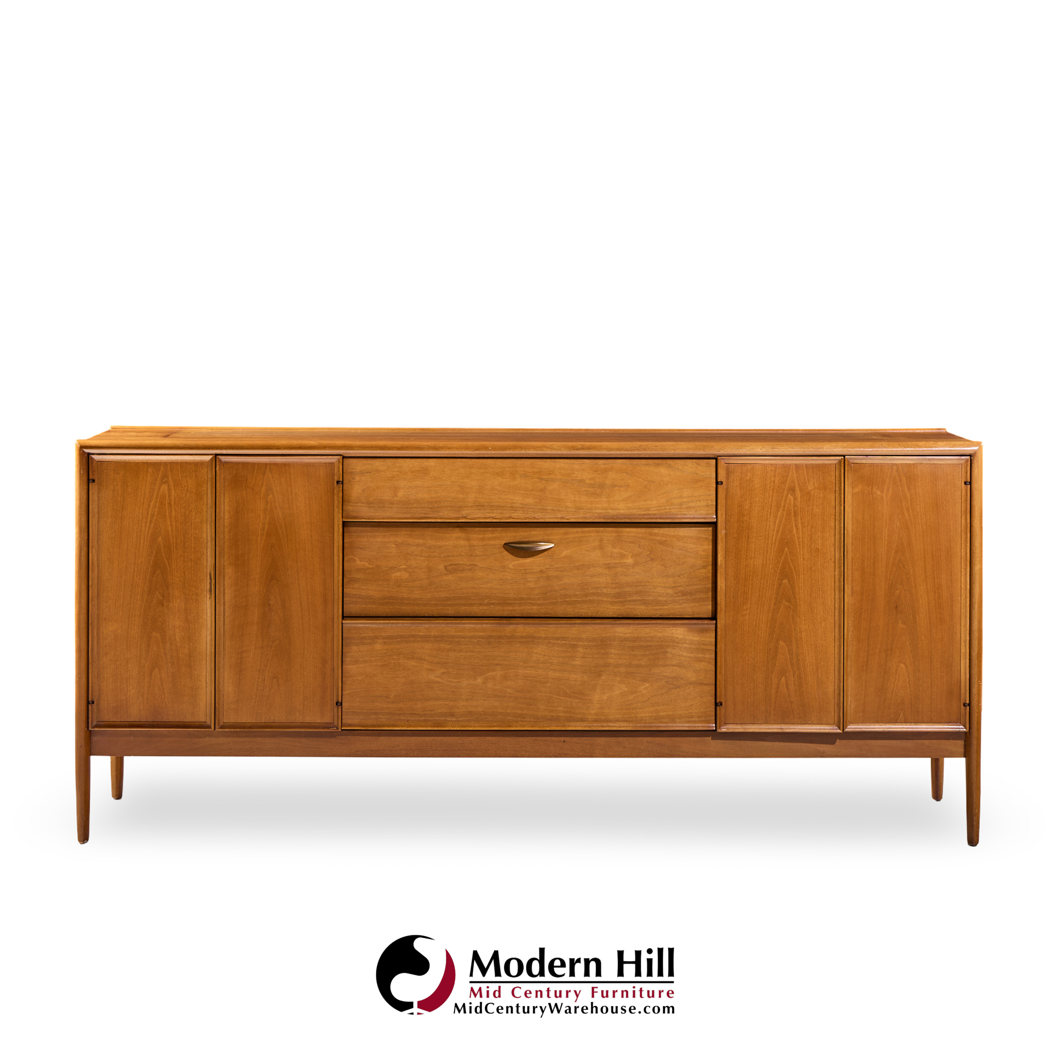 Barney Flagg for Drexel Parallel Mid Century Walnut and Cane Credenza and Hutch