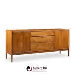 Barney Flagg for Drexel Parallel Mid Century Walnut and Cane Credenza and Hutch