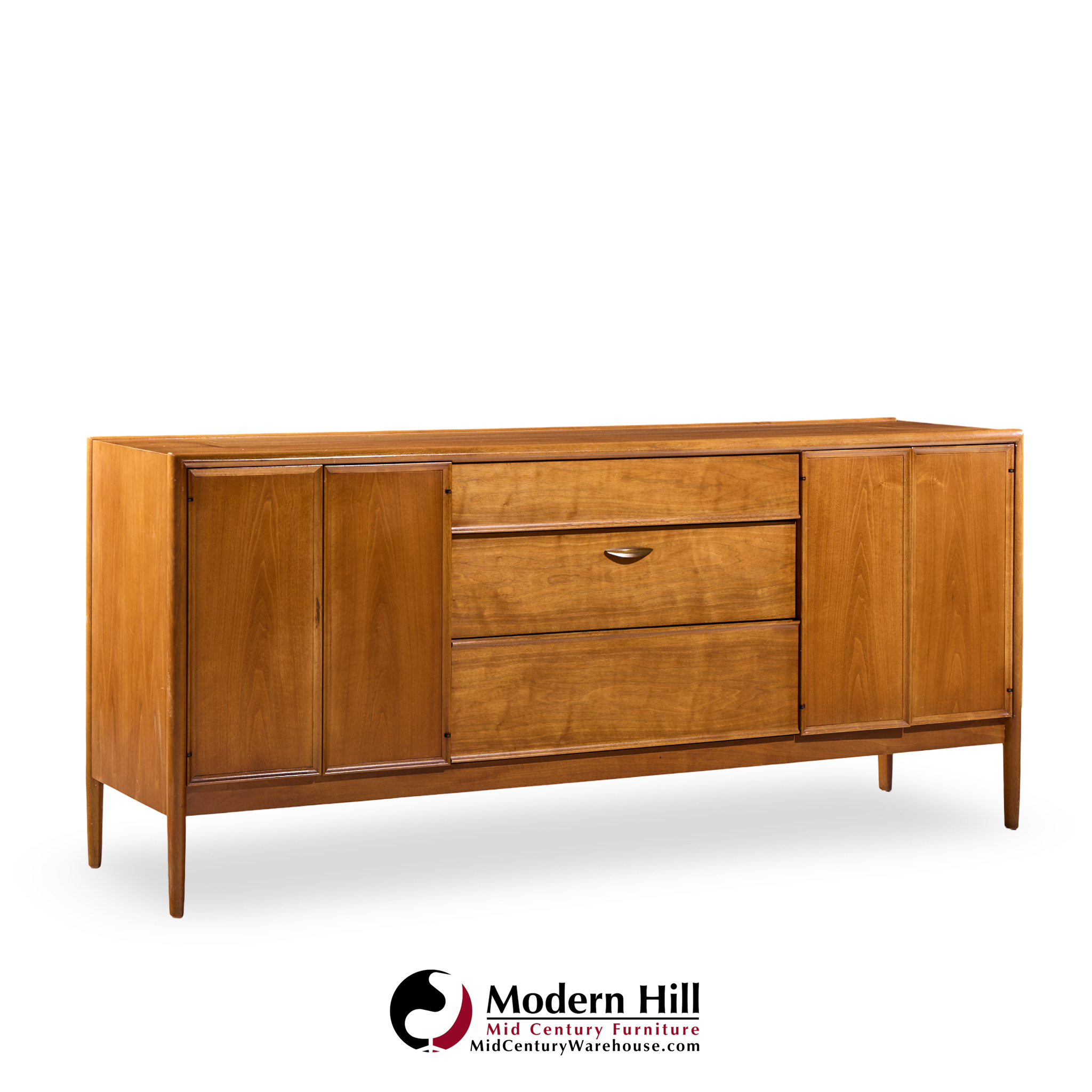 Barney Flagg for Drexel Parallel Mid Century Walnut and Cane Credenza and Hutch