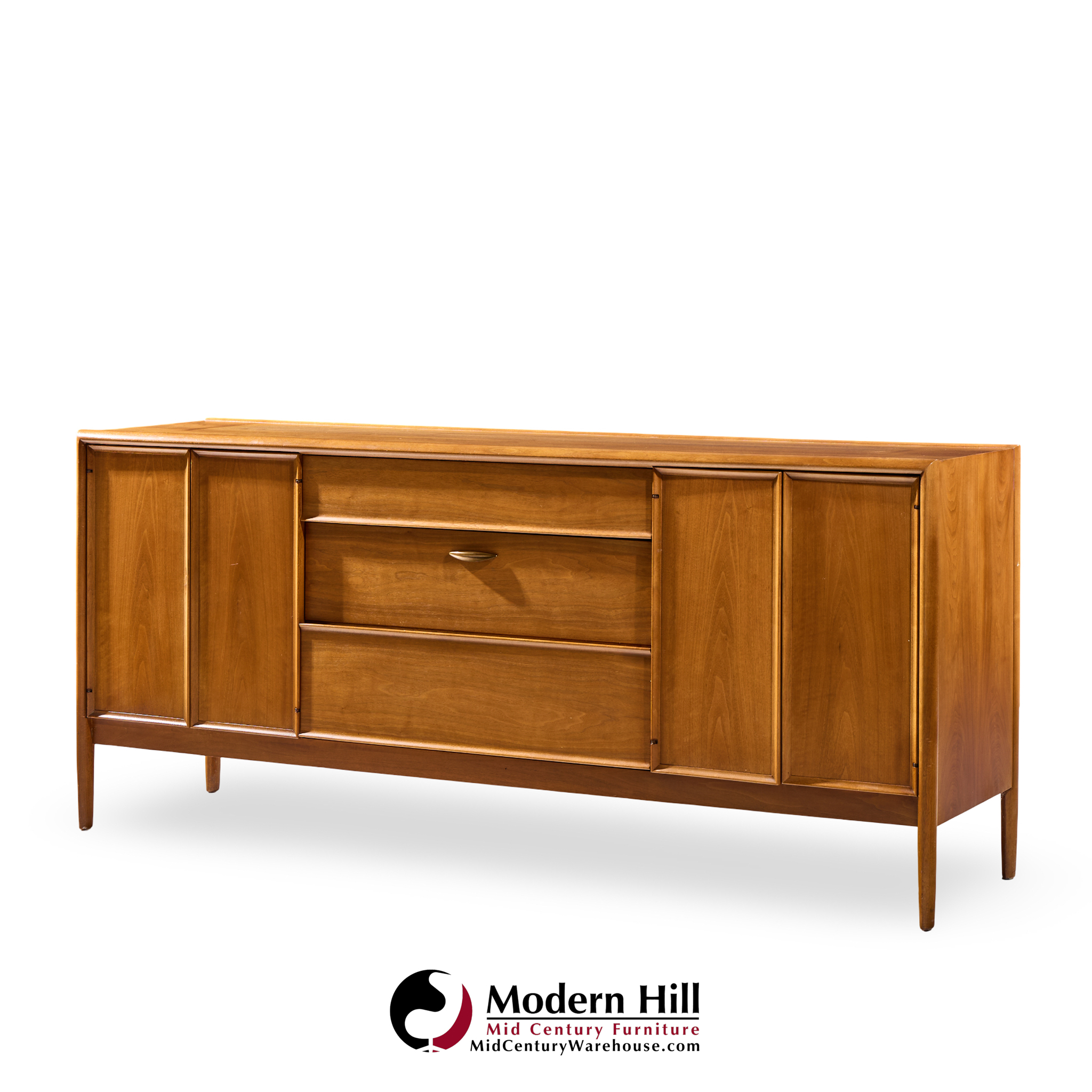 Barney Flagg for Drexel Parallel Mid Century Walnut and Cane Credenza and Hutch