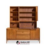 Barney Flagg for Drexel Parallel Mid Century Walnut and Cane Credenza and Hutch