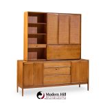 Barney Flagg for Drexel Parallel Mid Century Walnut and Cane Credenza and Hutch
