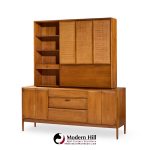 Barney Flagg for Drexel Parallel Mid Century Walnut and Cane Credenza and Hutch