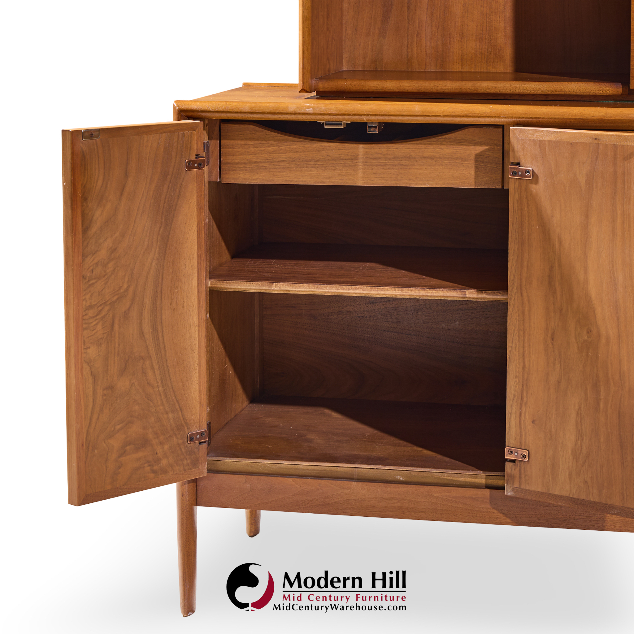 Barney Flagg for Drexel Parallel Mid Century Walnut and Cane Credenza and Hutch