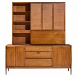 Barney Flagg for Drexel Parallel Mid Century Walnut and Cane Credenza and Hutch