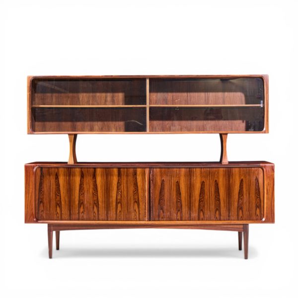 Bernhard Pedersen Mid Century Danish Rosewood Tambour Door Credenza and Hutch