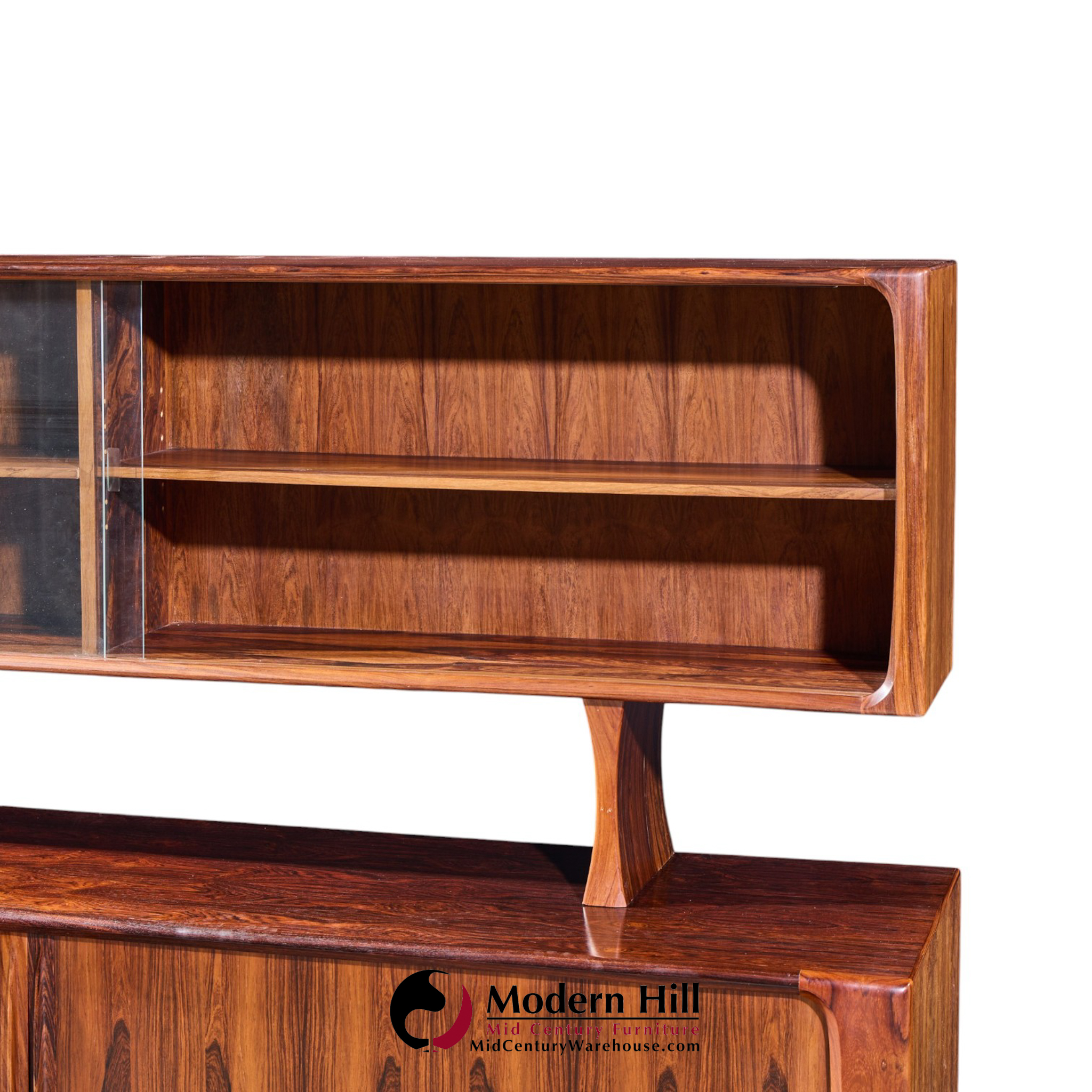 Bernhard Pedersen Mid Century Danish Rosewood Tambour Door Credenza and Hutch