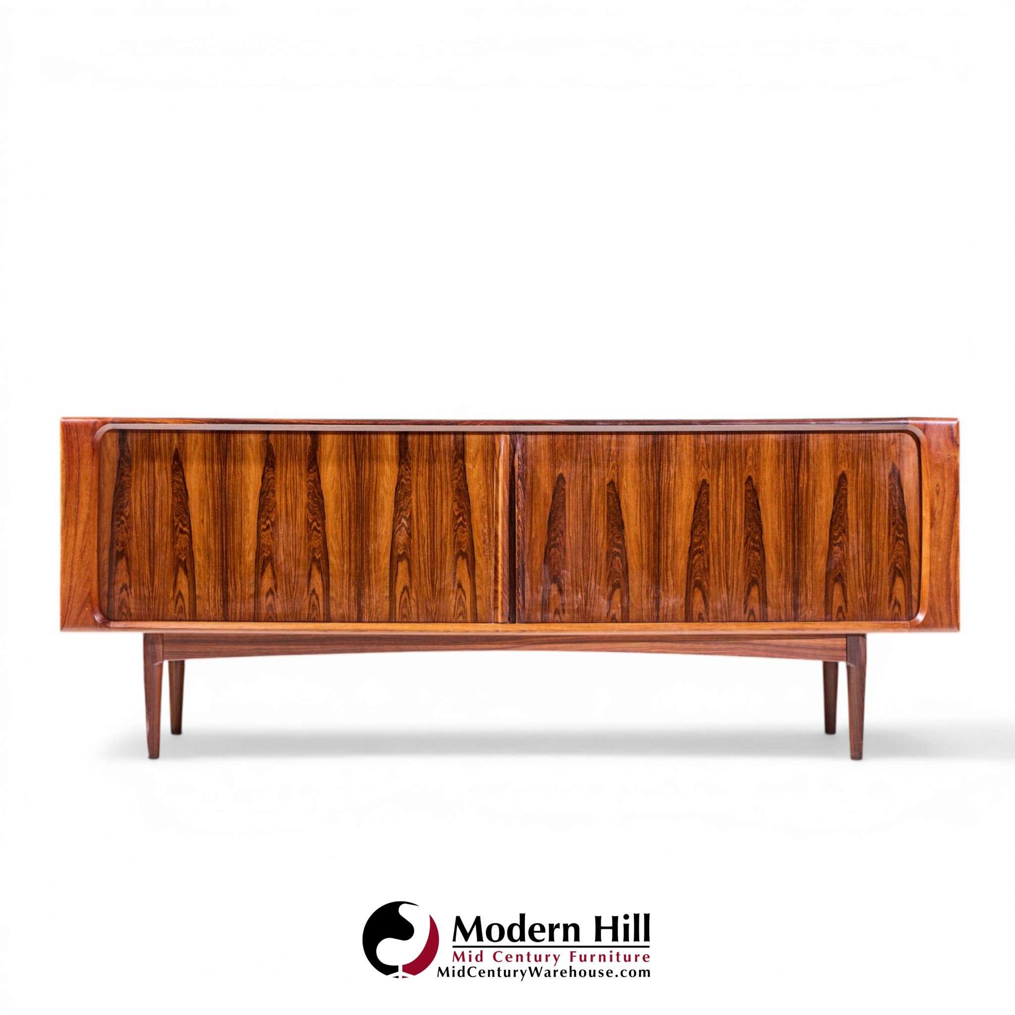 Bernhard Pedersen Mid Century Danish Rosewood Tambour Door Credenza and Hutch