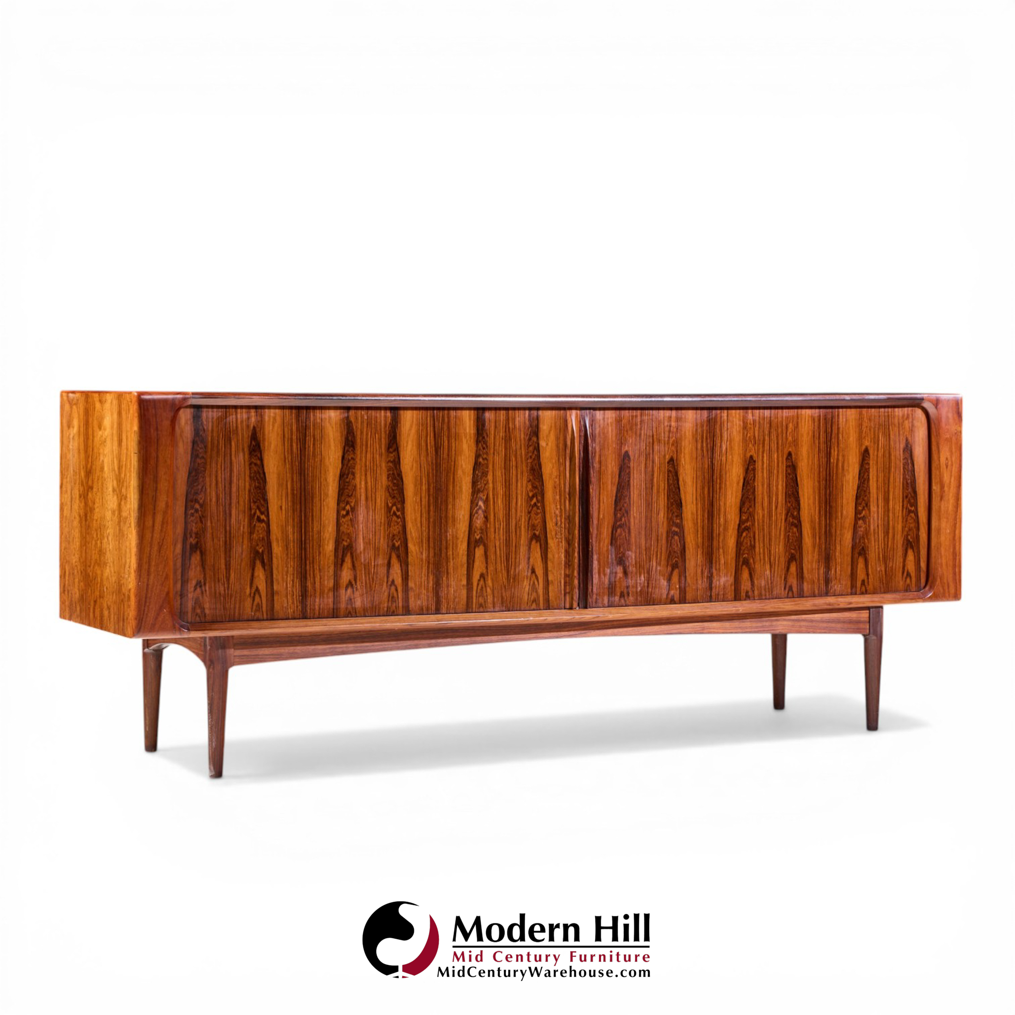 Bernhard Pedersen Mid Century Danish Rosewood Tambour Door Credenza and Hutch
