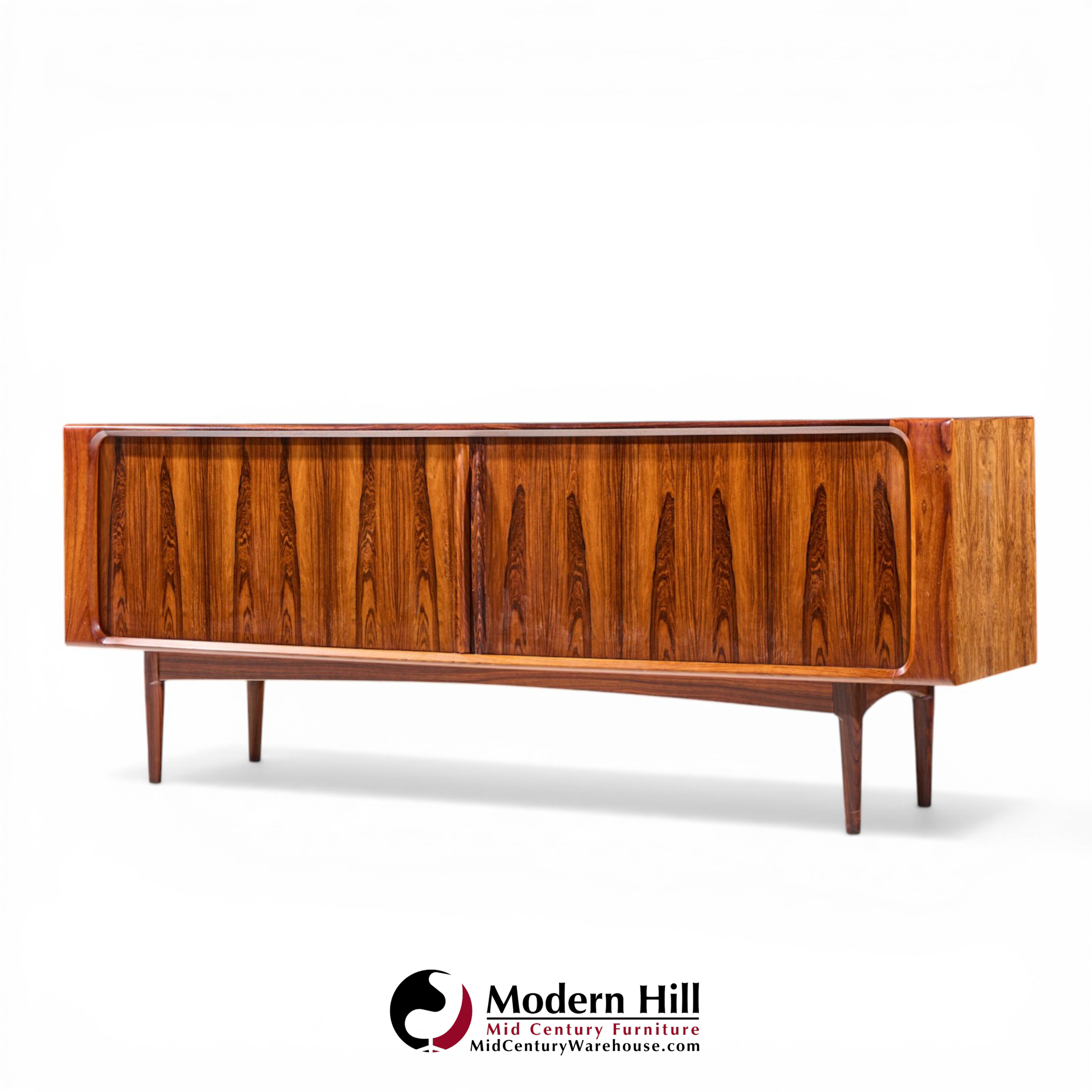 Bernhard Pedersen Mid Century Danish Rosewood Tambour Door Credenza and Hutch