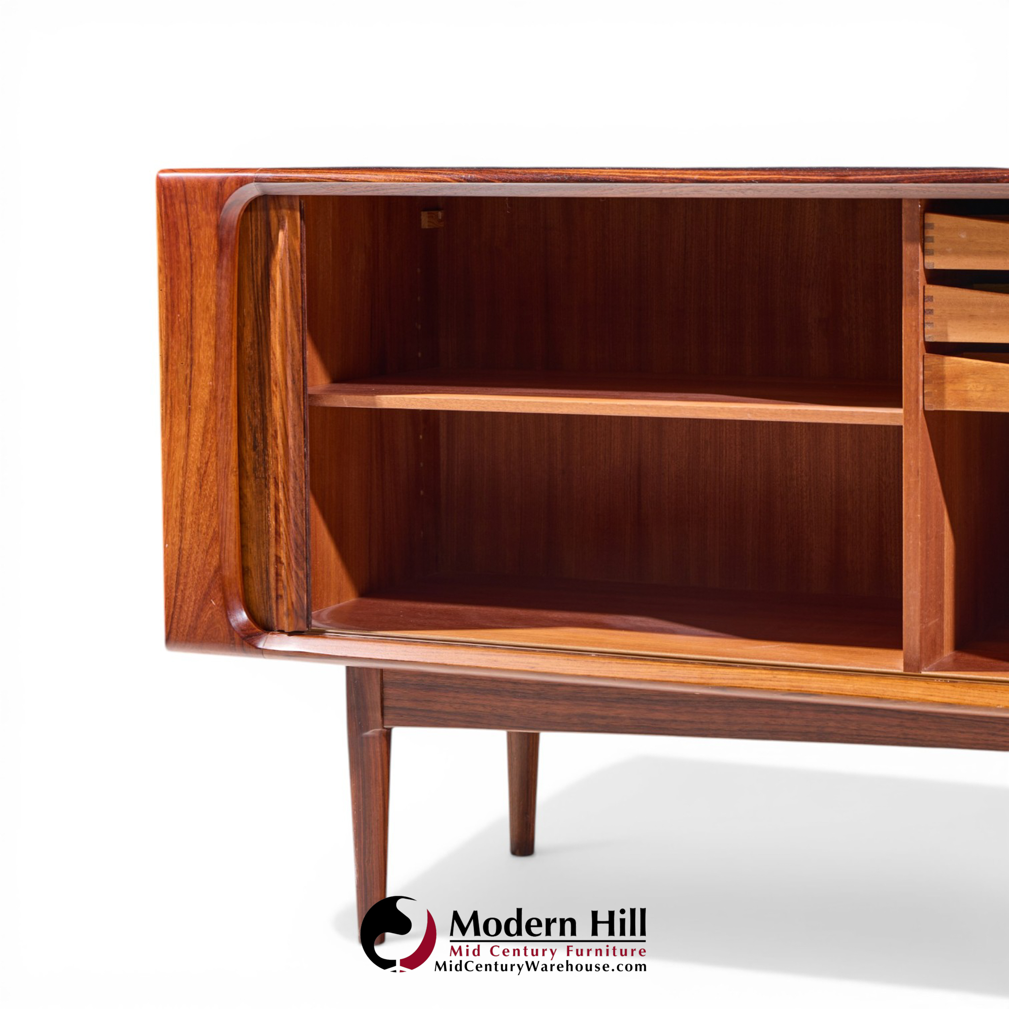 Bernhard Pedersen Mid Century Danish Rosewood Tambour Door Credenza and Hutch
