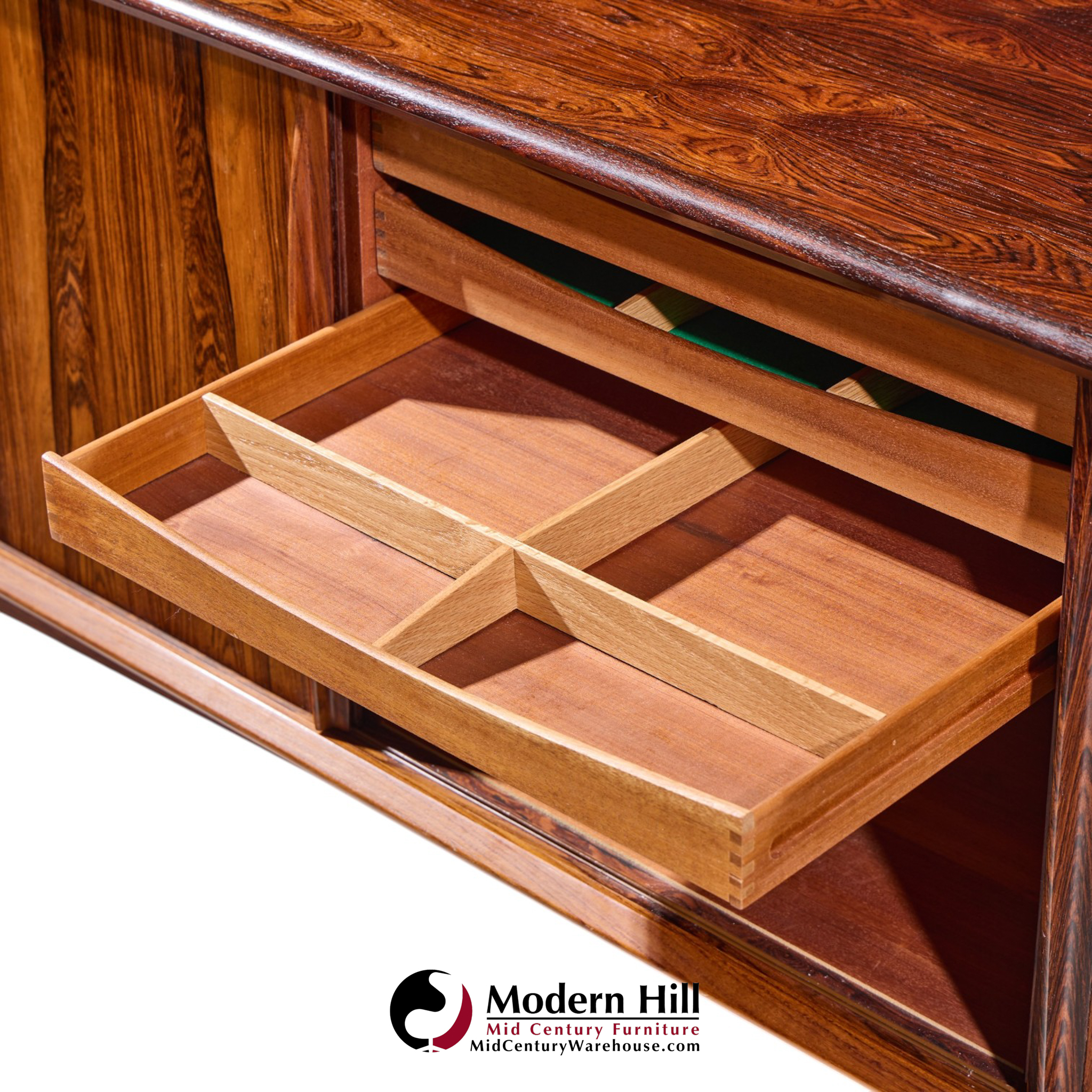 Bernhard Pedersen Mid Century Danish Rosewood Tambour Door Credenza and Hutch