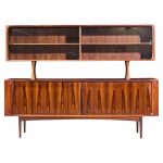 Bernhard Pedersen Mid Century Danish Rosewood Tambour Door Credenza and Hutch
