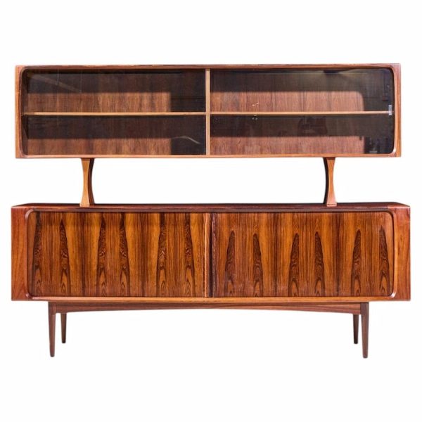 Bernhard Pedersen Mid Century Danish Rosewood Tambour Door Credenza and Hutch