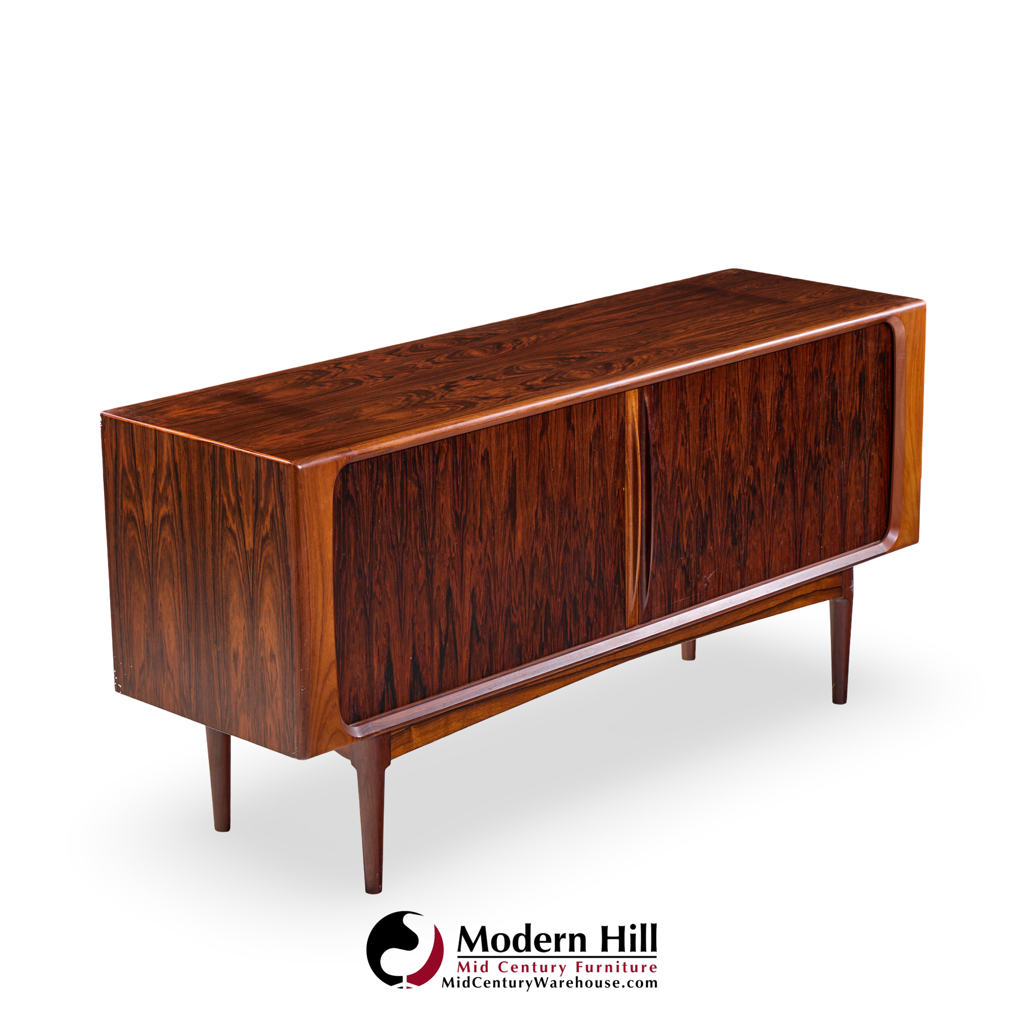 Bernhard Pedersen Mid Century Danish Rosewood Tambour Door Credenza with Hutch