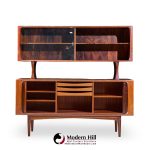 Bernhard Pedersen Mid Century Danish Rosewood Tambour Door Credenza with Hutch