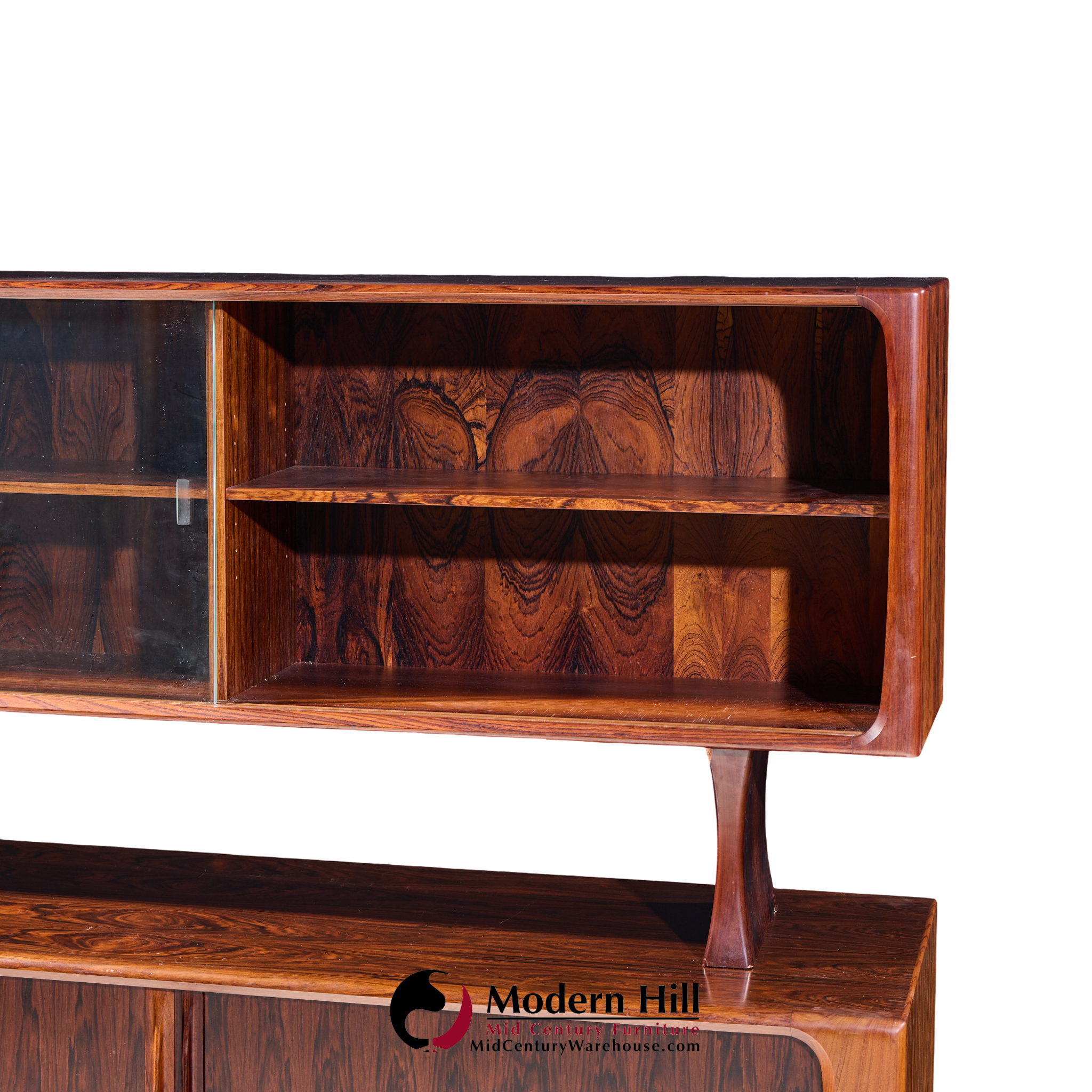 Bernhard Pedersen Mid Century Danish Rosewood Tambour Door Credenza with Hutch