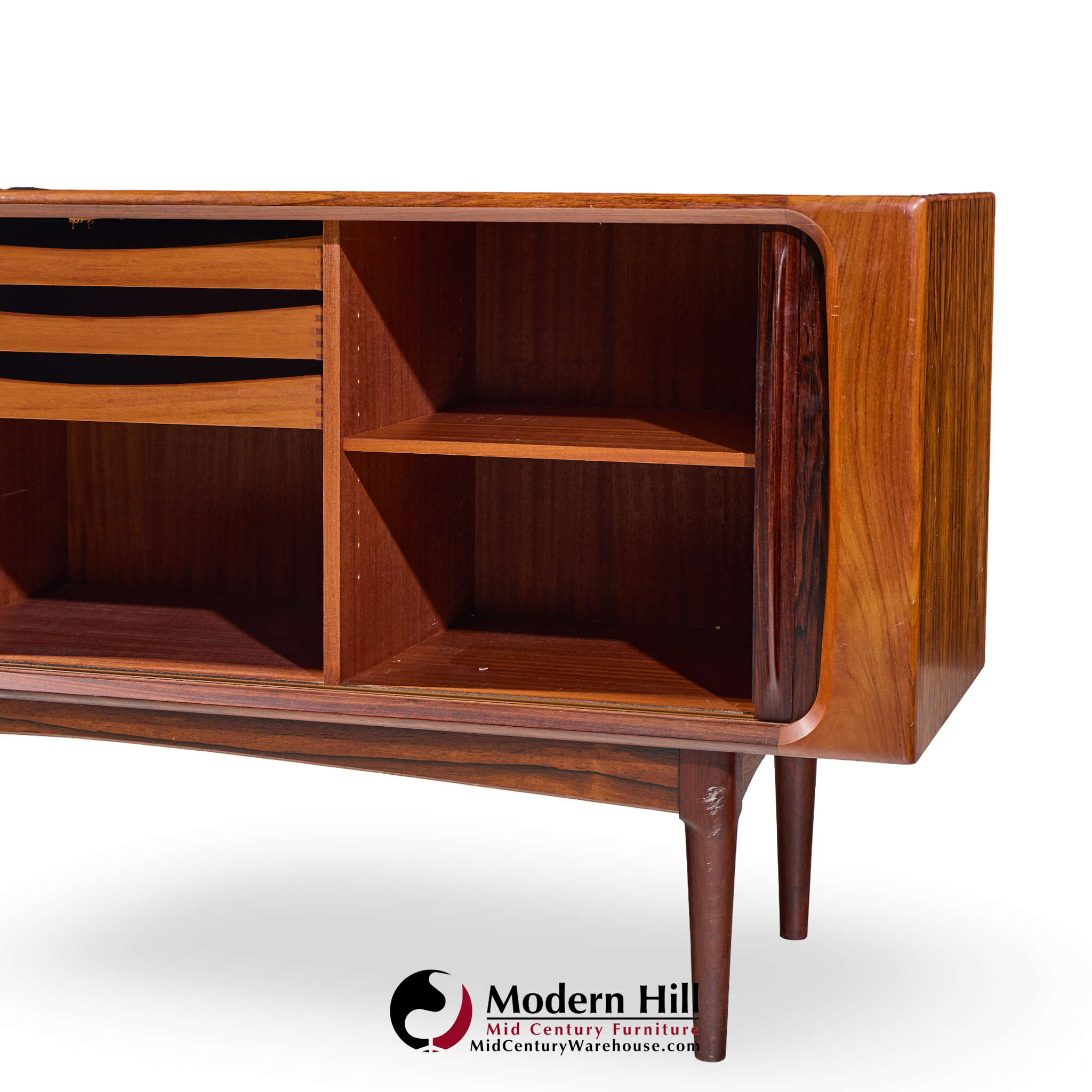 Bernhard Pedersen Mid Century Danish Rosewood Tambour Door Credenza with Hutch