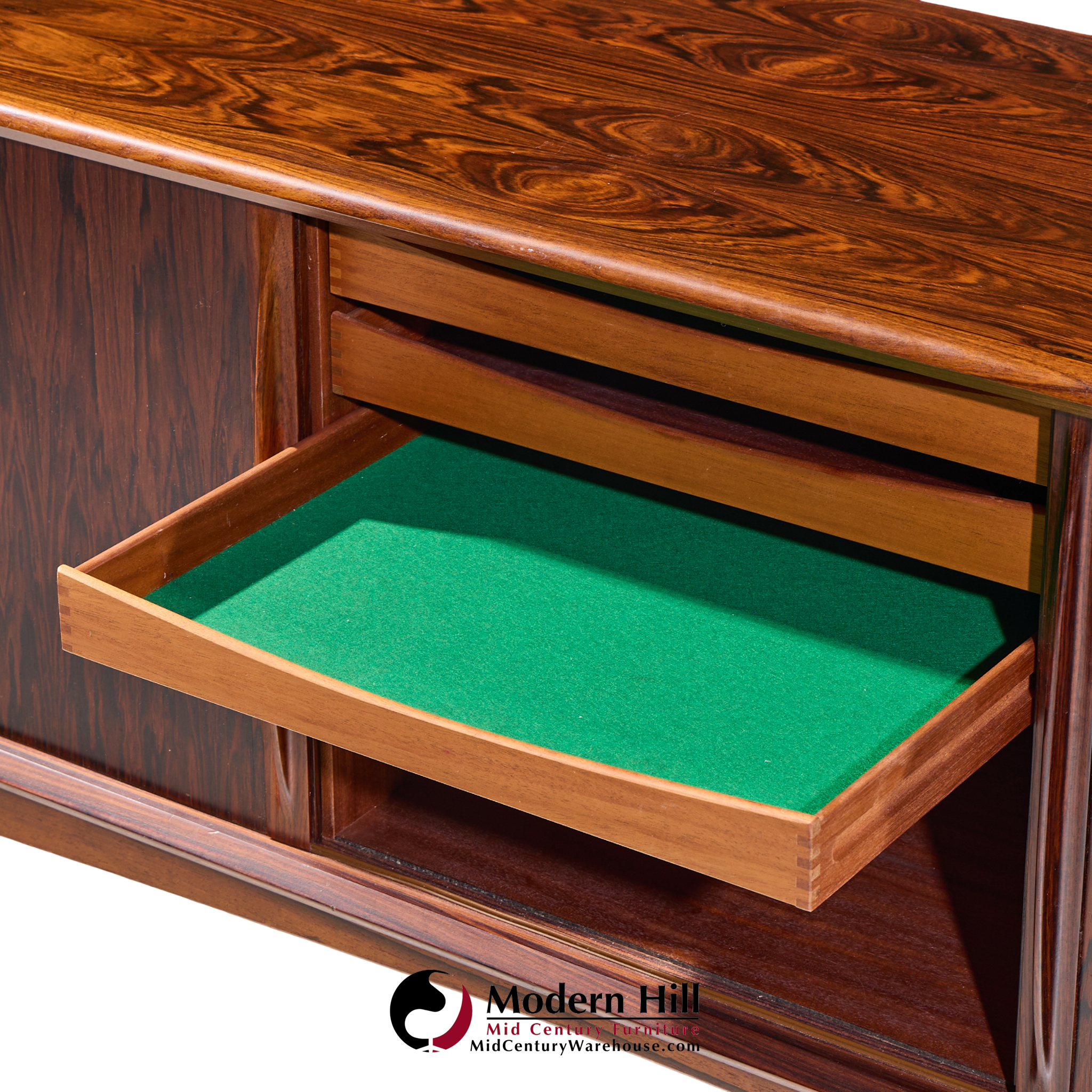 Bernhard Pedersen Mid Century Danish Rosewood Tambour Door Credenza with Hutch