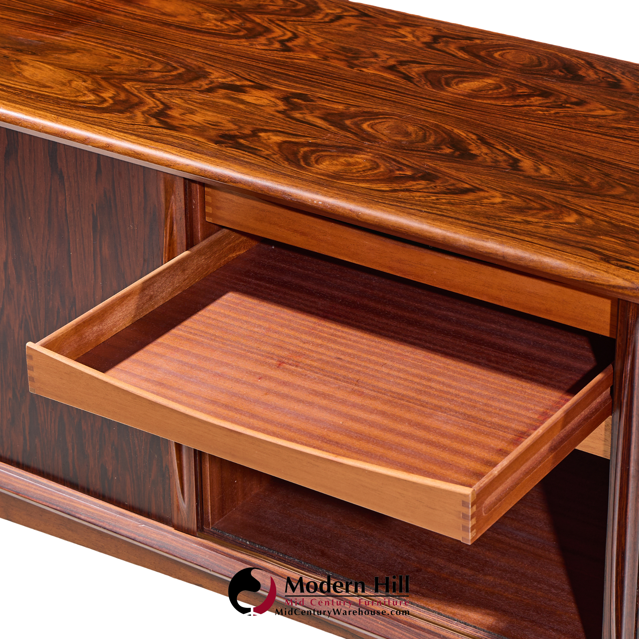 Bernhard Pedersen Mid Century Danish Rosewood Tambour Door Credenza with Hutch