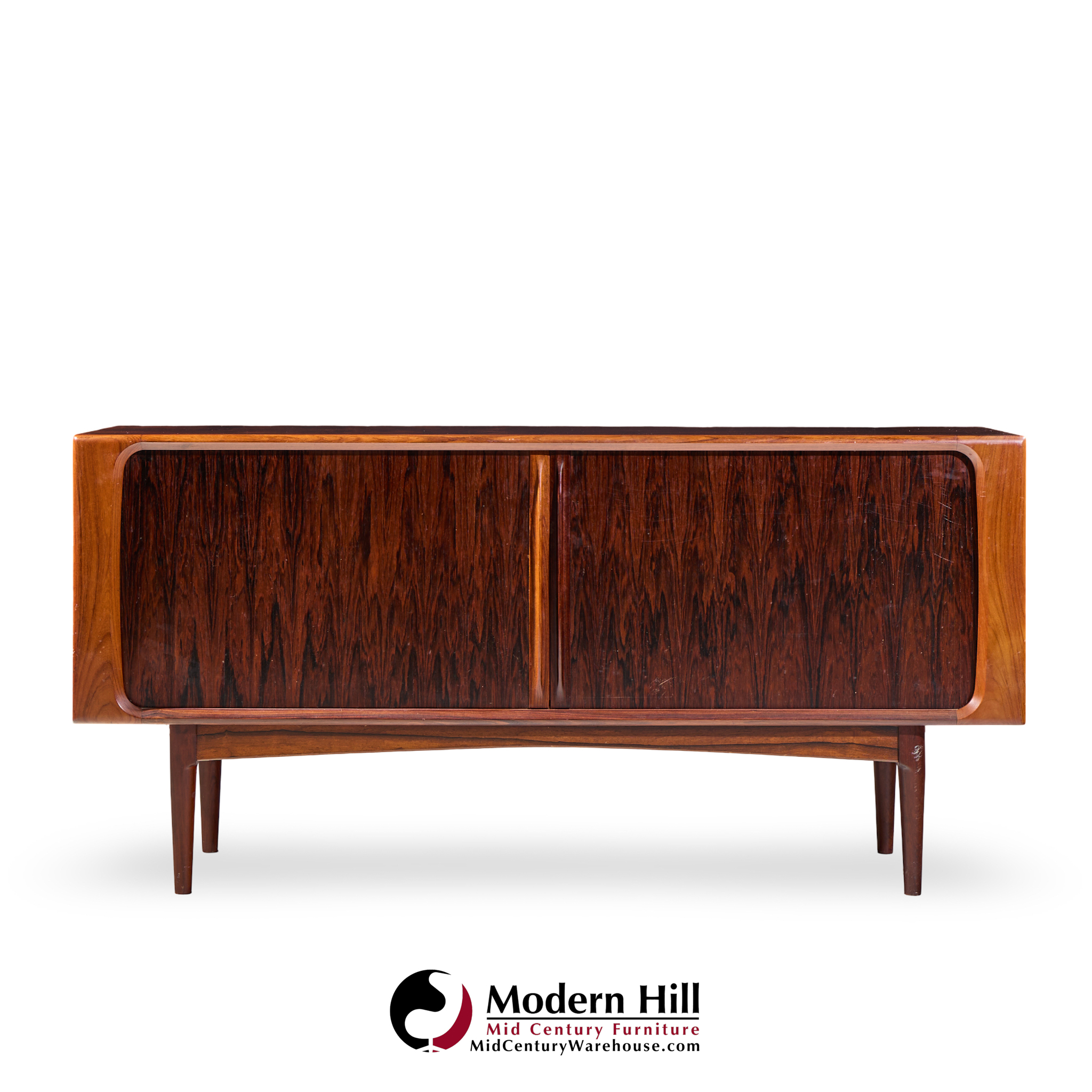 Bernhard Pedersen Mid Century Danish Rosewood Tambour Door Credenza with Hutch