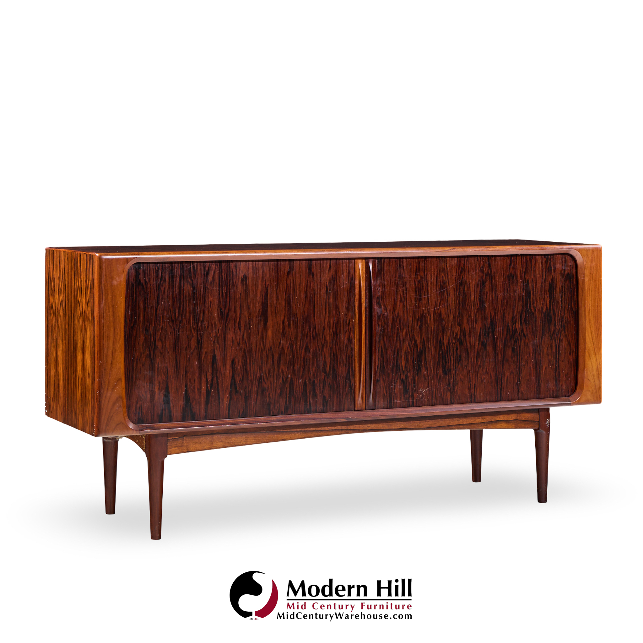 Bernhard Pedersen Mid Century Danish Rosewood Tambour Door Credenza with Hutch