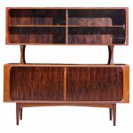 Bernhard Pedersen Mid Century Danish Rosewood Tambour Door Credenza with Hutch
