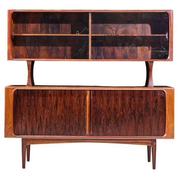 Bernhard Pedersen Mid Century Danish Rosewood Tambour Door Credenza with Hutch