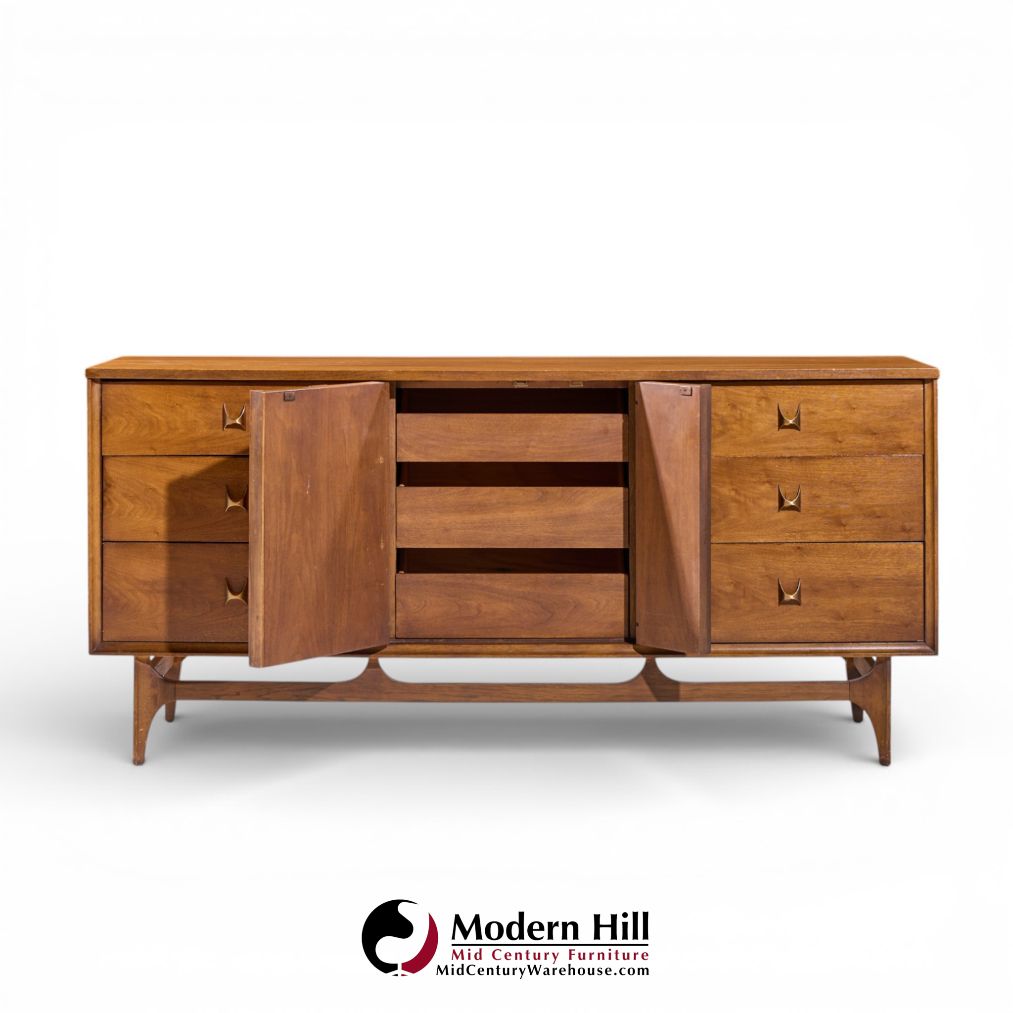 broyhill brasilia mid century walnut 9 drawer lowboy dresser