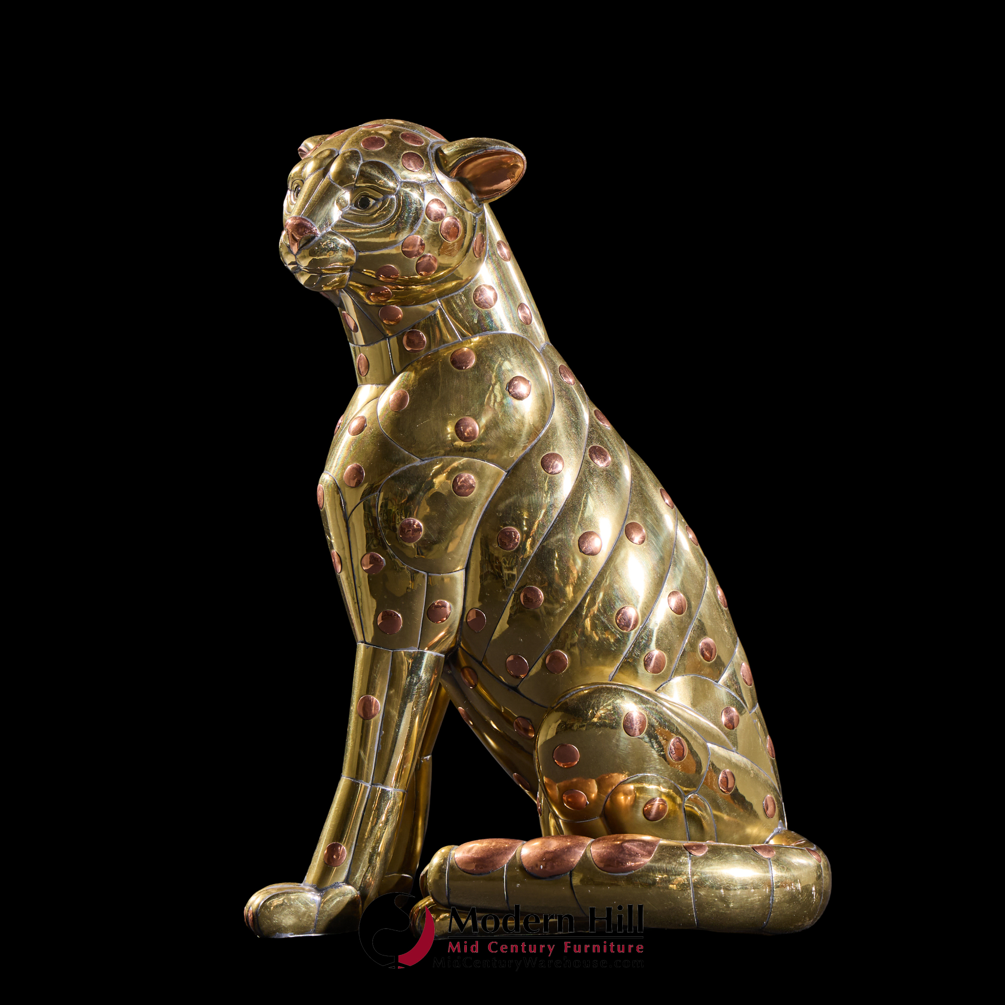 Carlos Del Conde Mid Century Welded Brass Leopard Cat Signed Sculpture