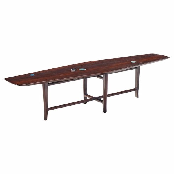 Edward Wormley for Dunbar Model 5632 Mid Century Walnut and Mahogany with Natzler Tiles Coffee Table
