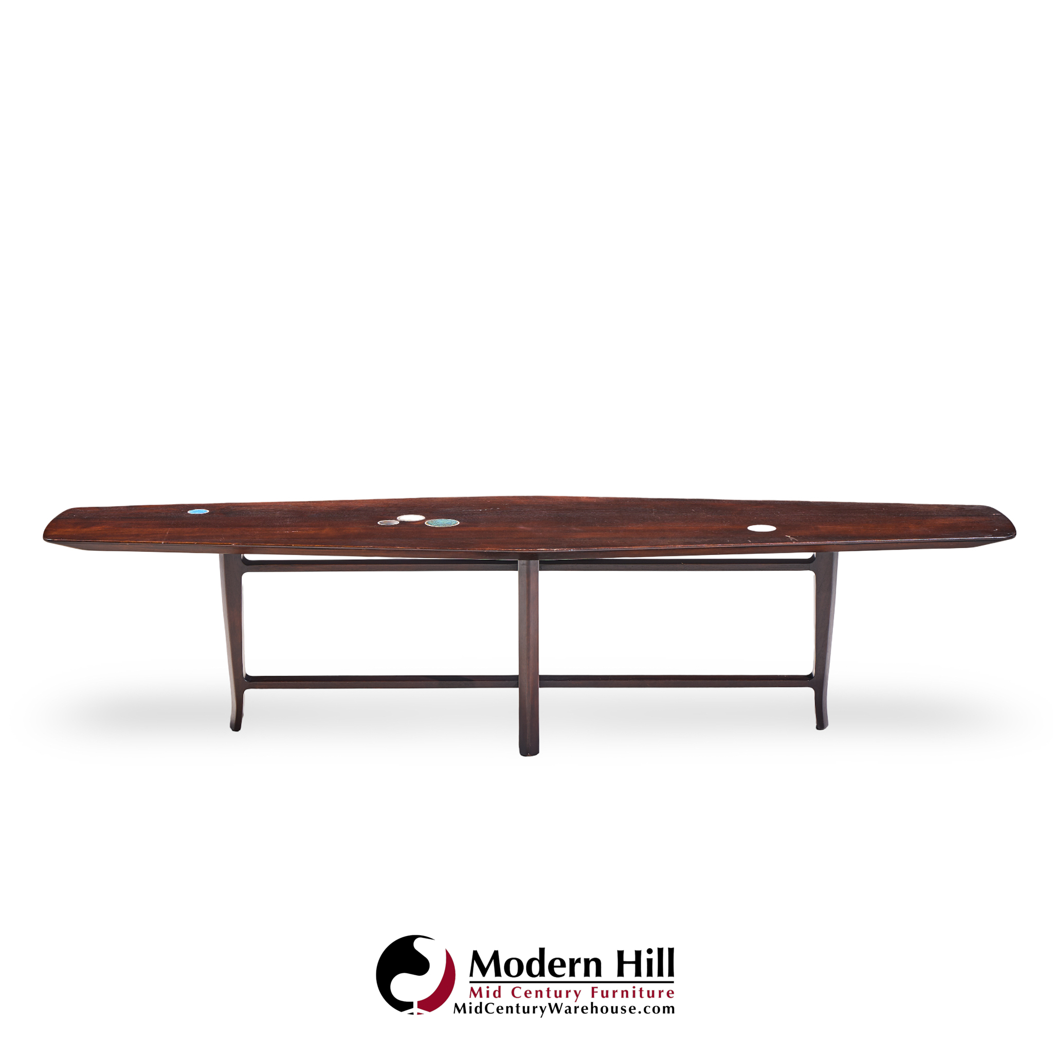 Edward Wormley for Dunbar Model 5632 Mid Century Walnut and Mahogany with Natzler Tiles Coffee Table
