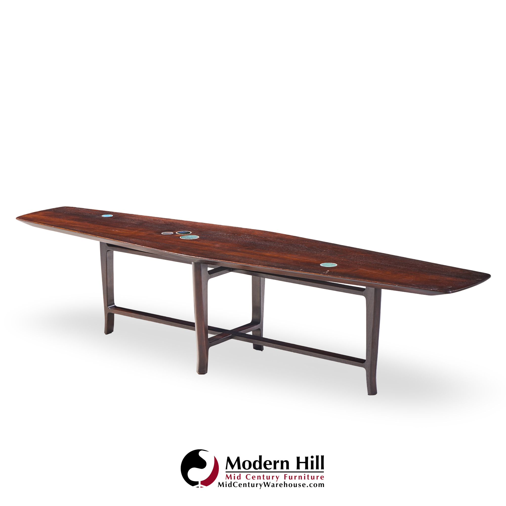 Edward Wormley for Dunbar Model 5632 Mid Century Walnut and Mahogany with Natzler Tiles Coffee Table