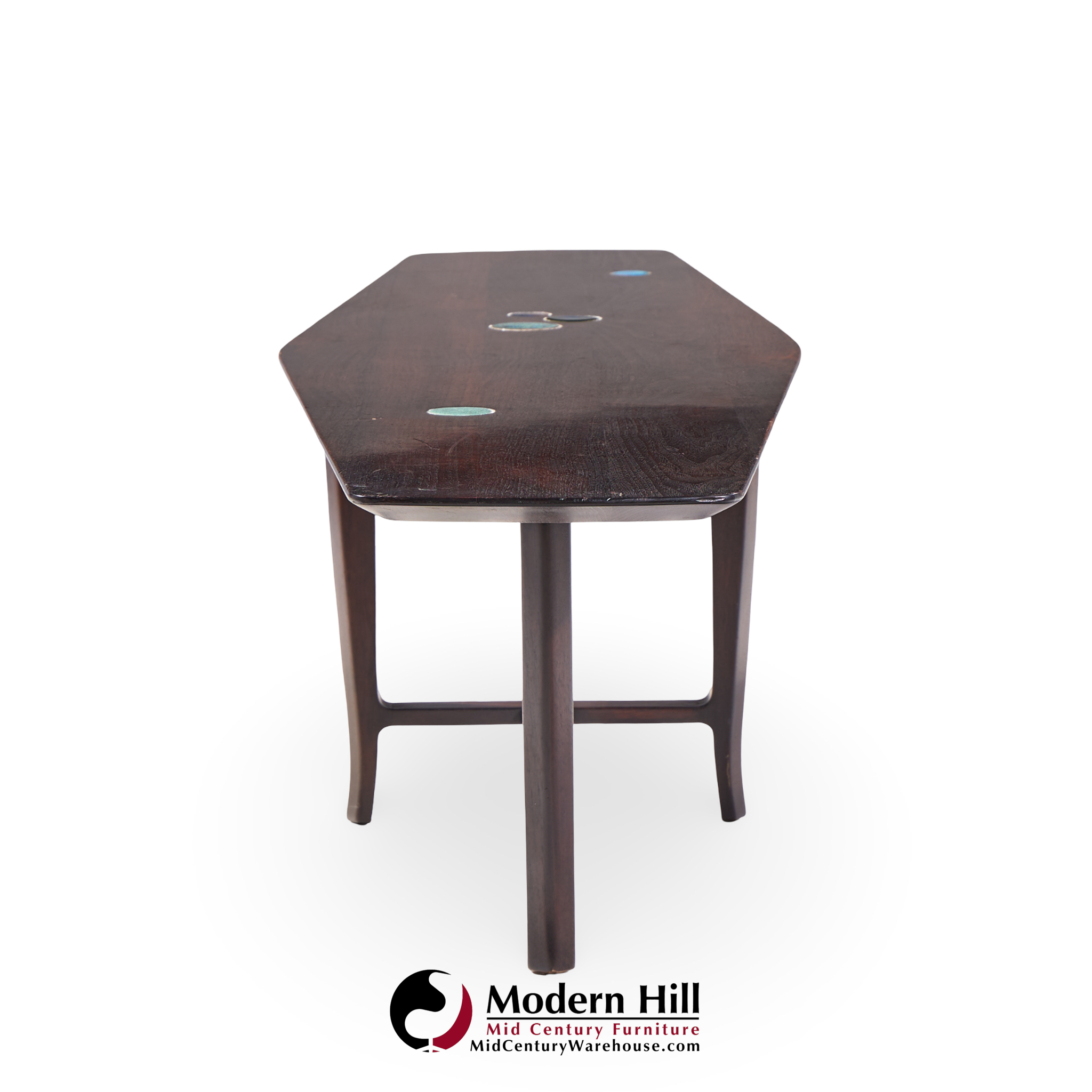 Edward Wormley for Dunbar Model 5632 Mid Century Walnut and Mahogany with Natzler Tiles Coffee Table