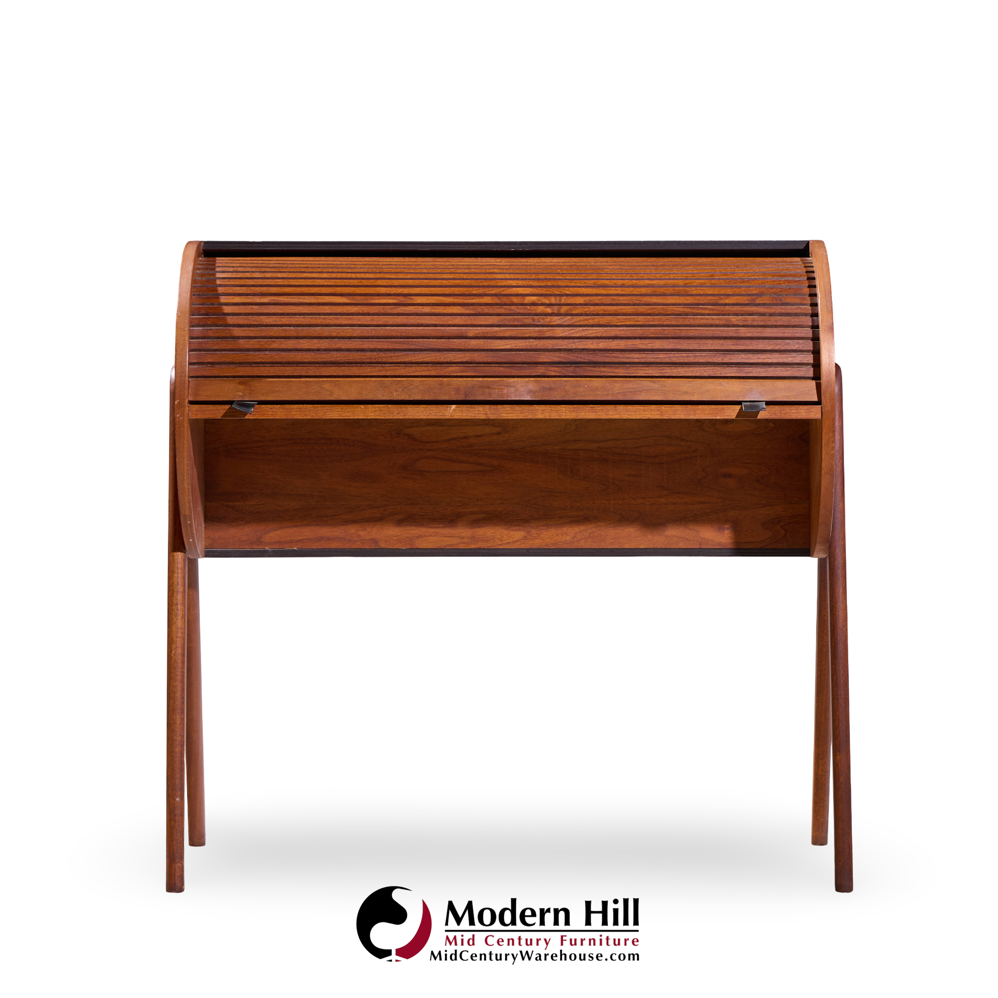 Egon Østergaard Style Danish Teak Tambour Door Roll Top Desk