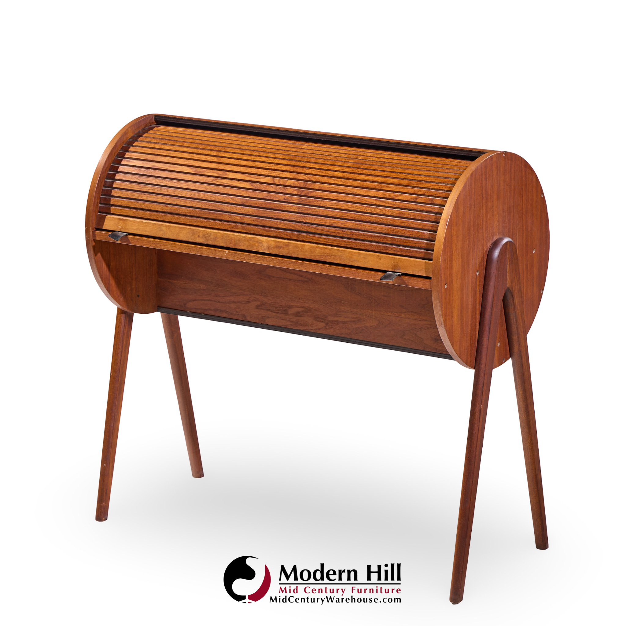 Egon Østergaard Style Danish Teak Tambour Door Roll Top Desk