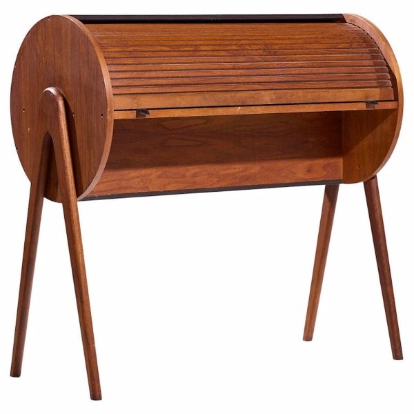 Egon Østergaard Style Danish Teak Tambour Door Roll Top Desk