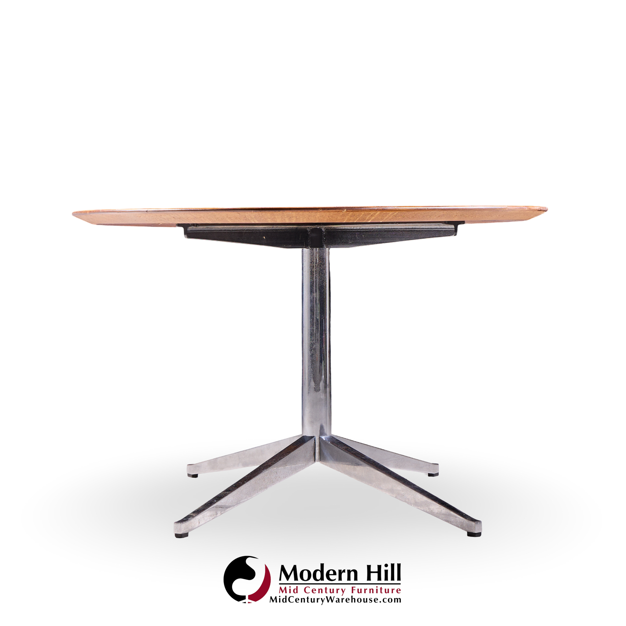 Florence Knoll Mid Century Walnut and Chrome Oval Dining Table