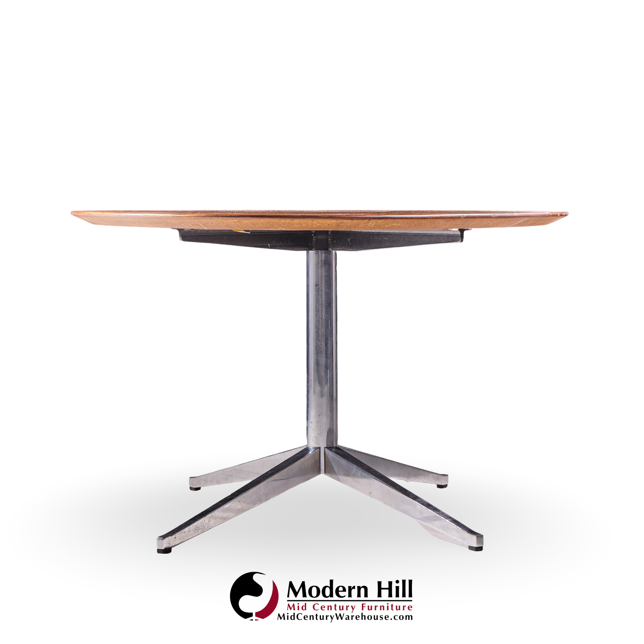 Florence Knoll Mid Century Walnut and Chrome Oval Dining Table