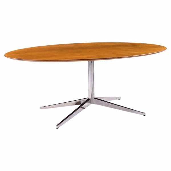 Florence Knoll Mid Century Walnut and Chrome Oval Dining Table