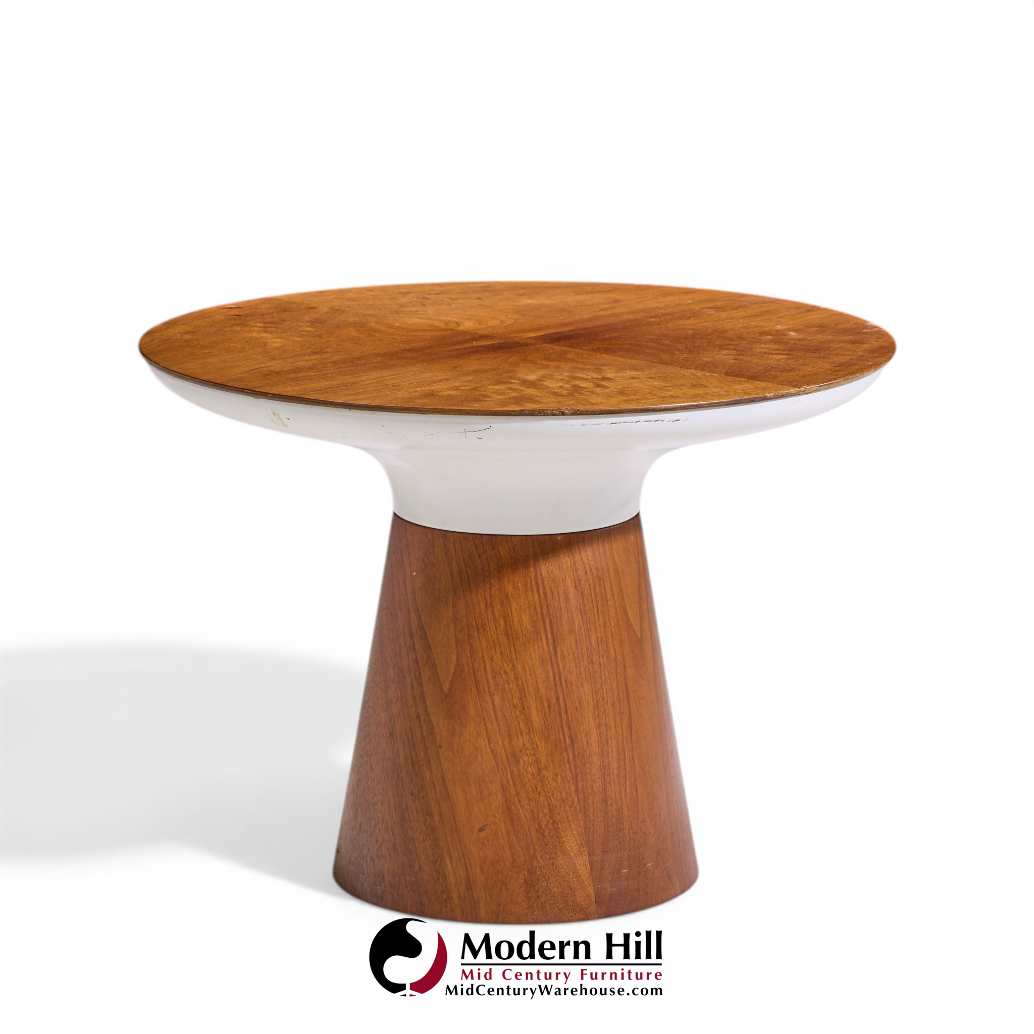 Frank Rohloff for Brown Saltman Mid Century Tulip Walnut Pedestal Side Table