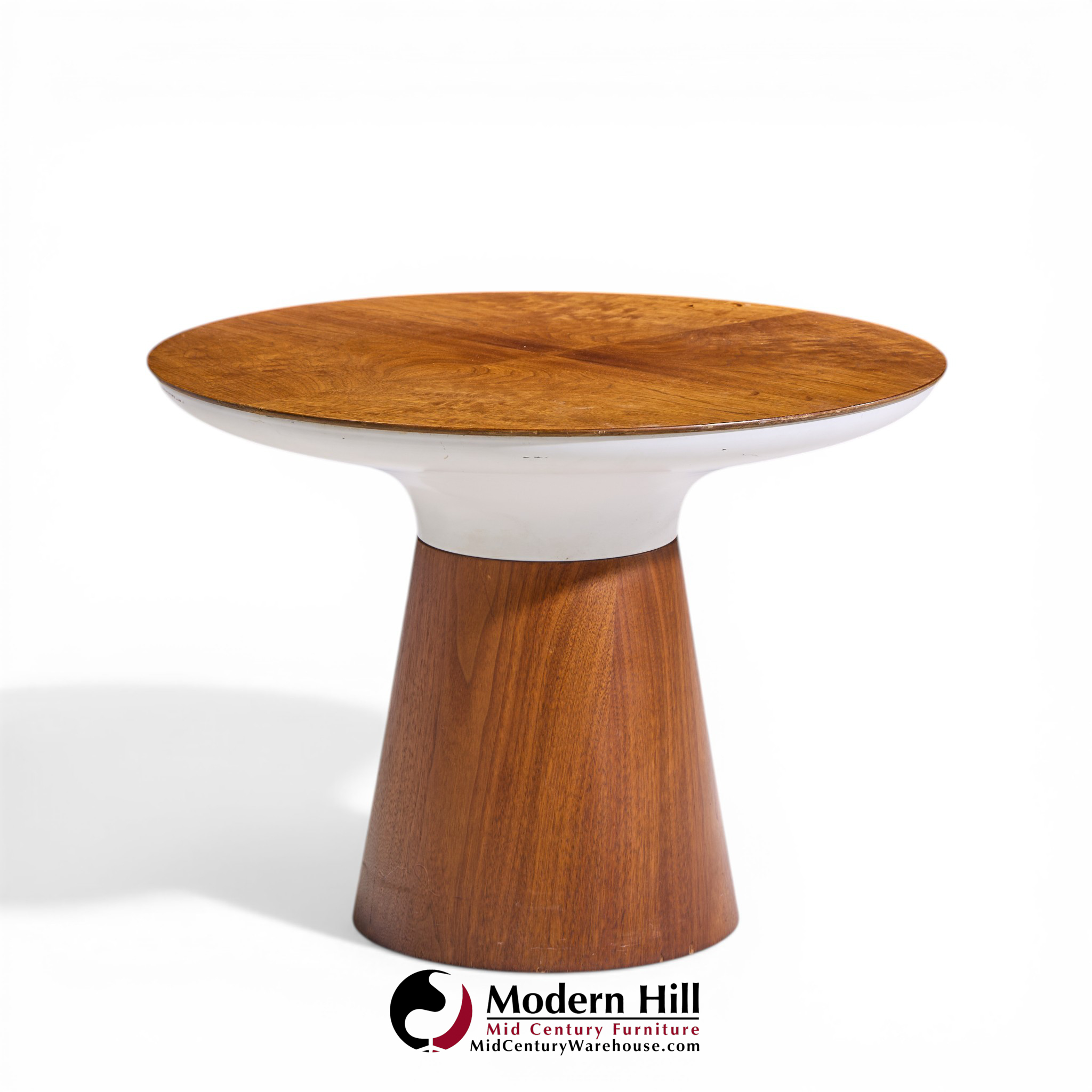 Frank Rohloff for Brown Saltman Mid Century Tulip Walnut Pedestal Side Table