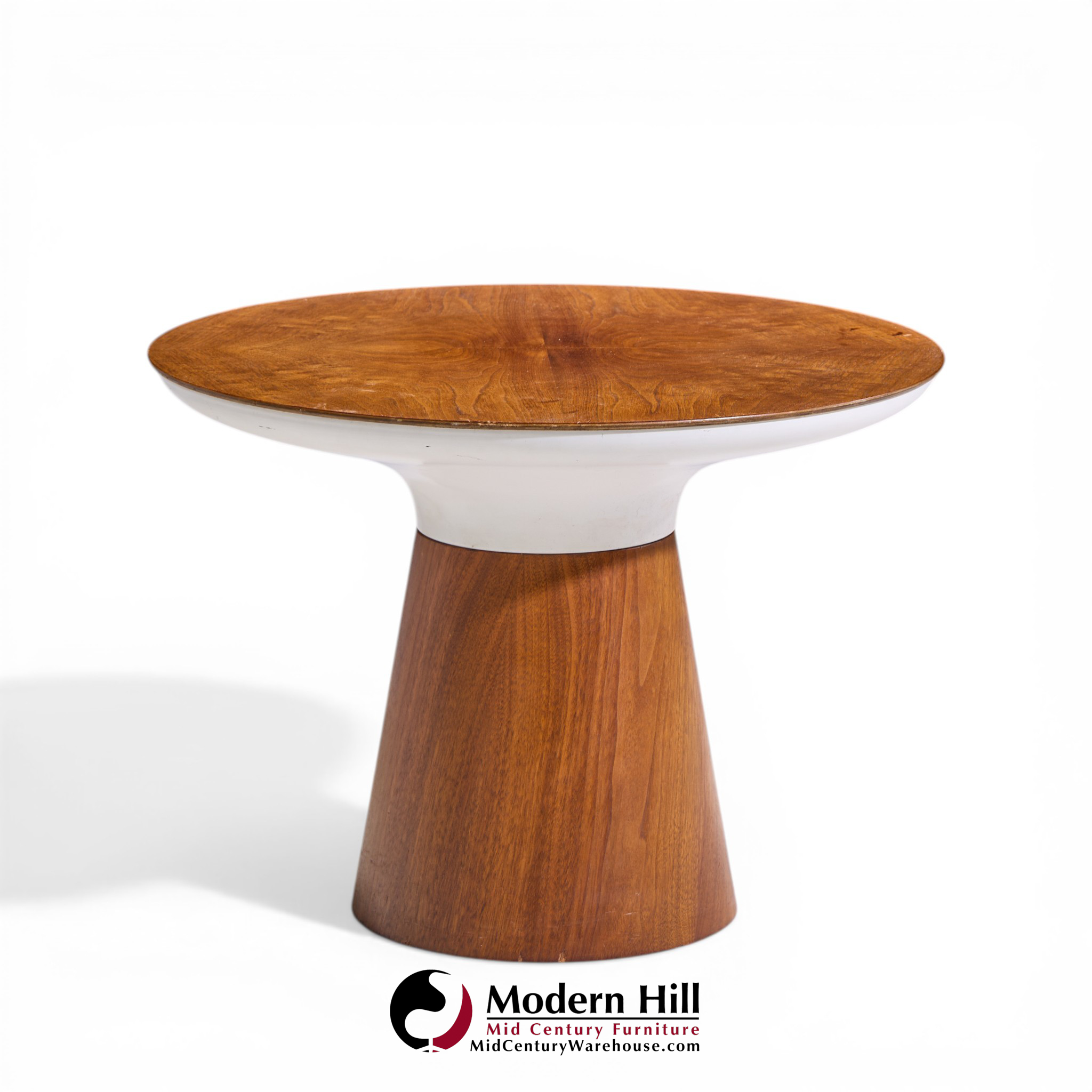 Frank Rohloff for Brown Saltman Mid Century Tulip Walnut Pedestal Side Table