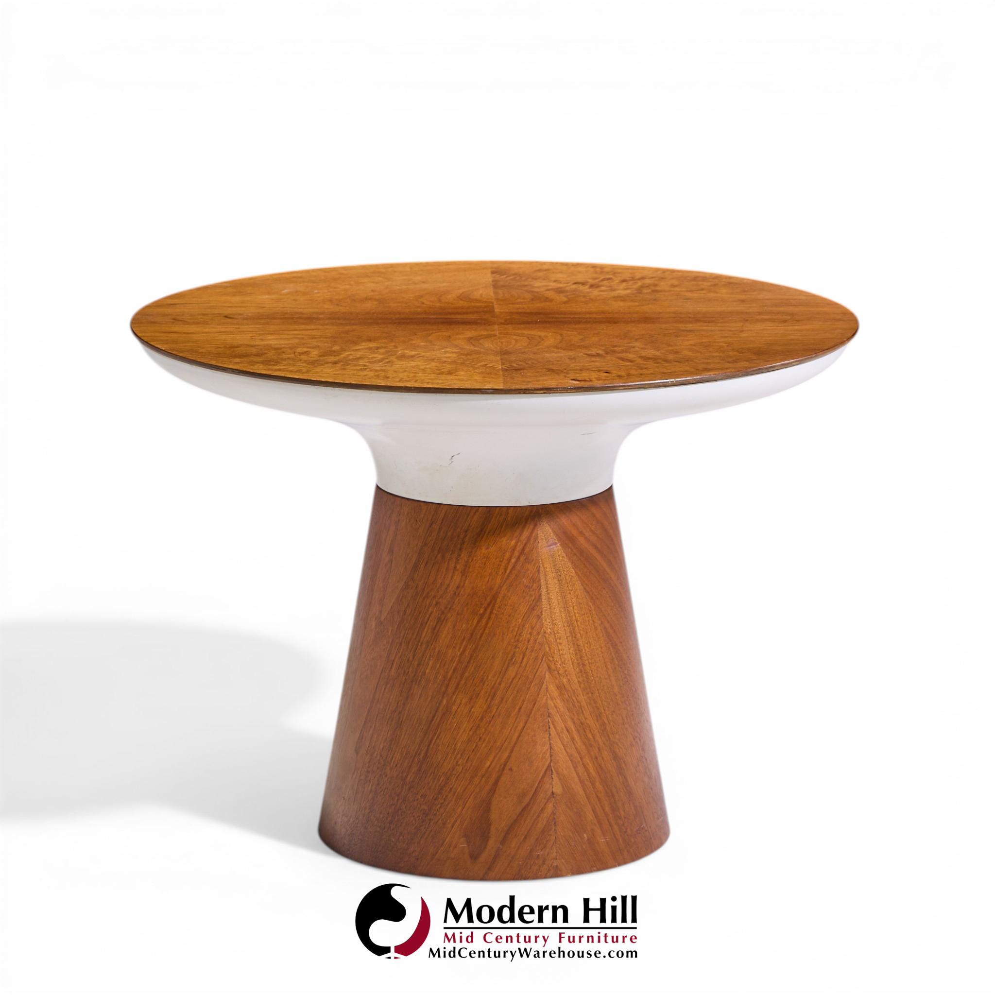 Frank Rohloff for Brown Saltman Mid Century Tulip Walnut Pedestal Side Table